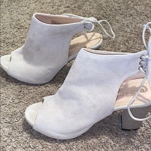 Open backed tan heels